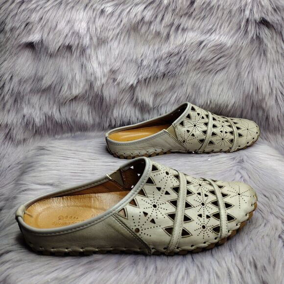 Spring Step Fusalide Leather Slip On Cut Out Clog Mules Womens Size 39/8.5 Grey - Picture 4 of 8